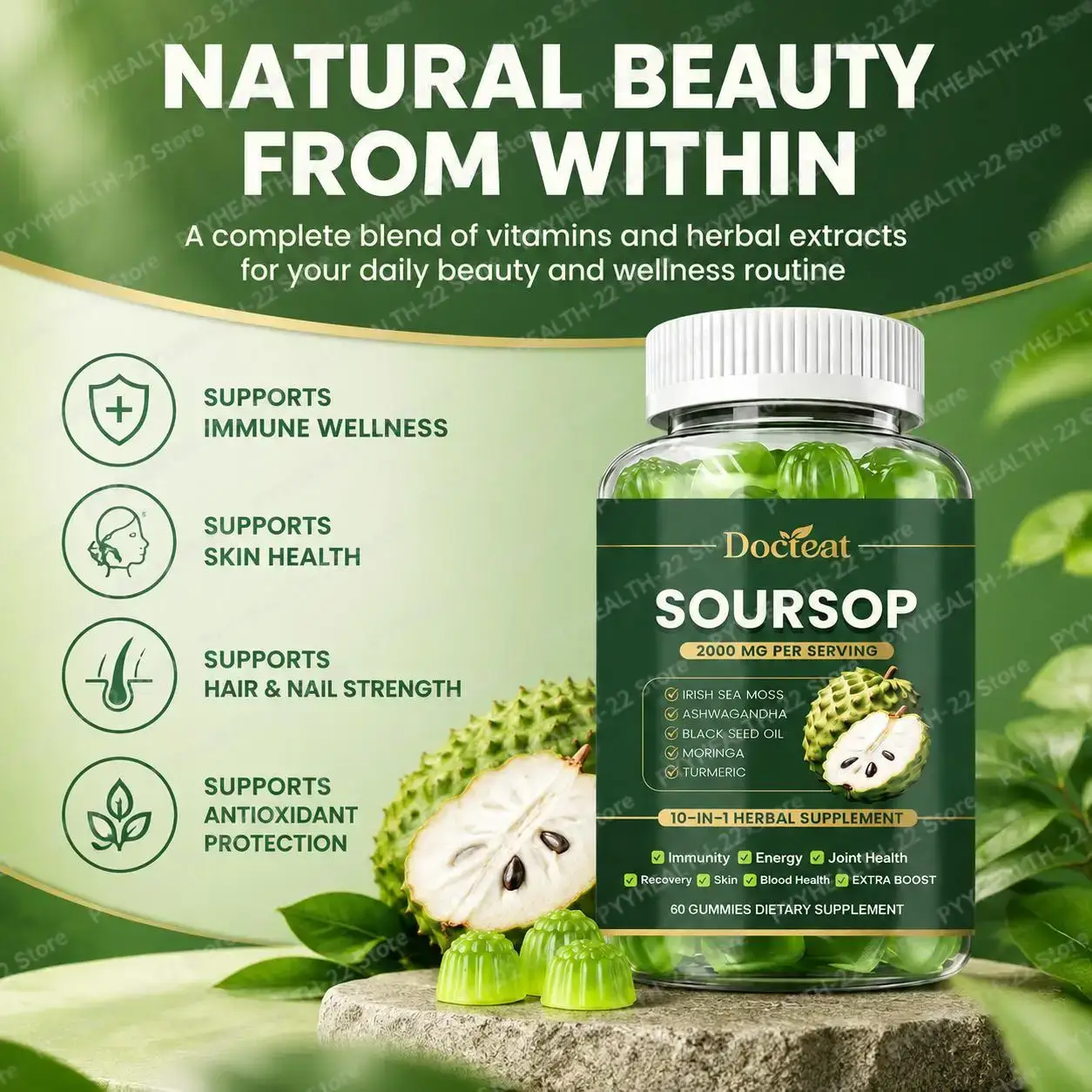 Soursop Gummies, 10-in-1 Vitam - đánh giá và giá Health Wellness Gummies