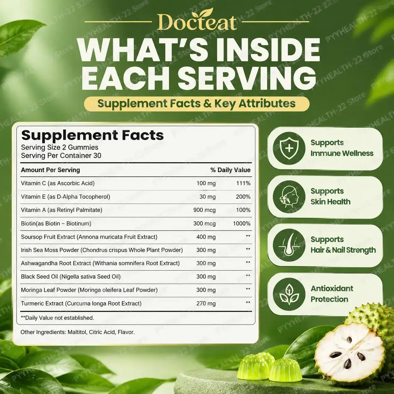 Soursop Gummies, 10-in-1 Vitam - đánh giá và giá Health Wellness Gummies